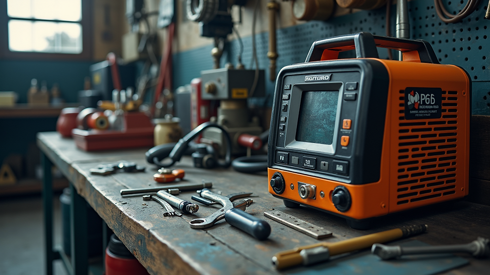 High angle view of HVAC maintenance tools and equipment on a workbench