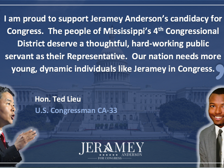 California Congressman Ted Lieu Endorses Mississippi’s Jeramey Anderson for US Congress