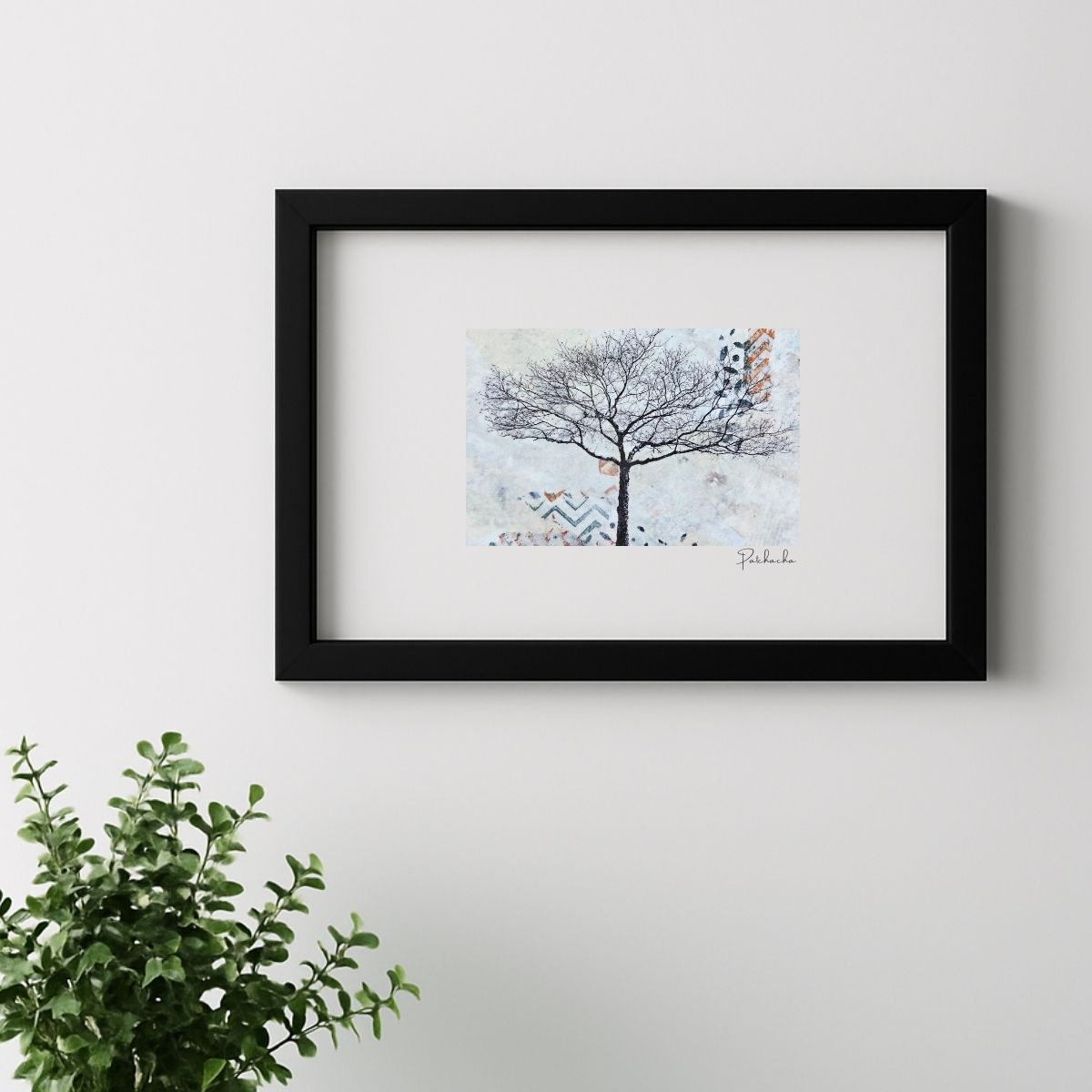 Tableau arbre contemporain petit format, arbre seul dans un paysage dépouillé