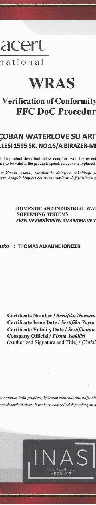 Verta-102339 İyonizer Certificate 