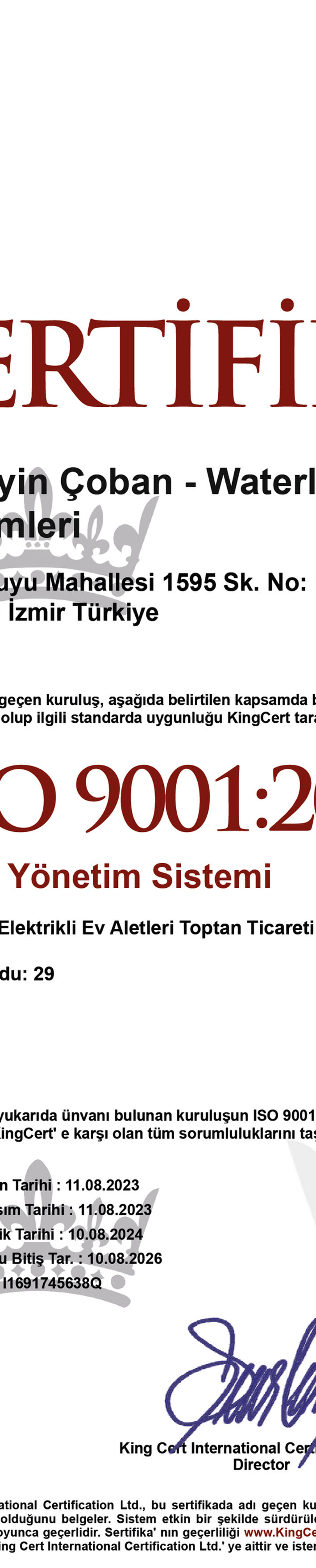 ISO 9001 Sertifikası