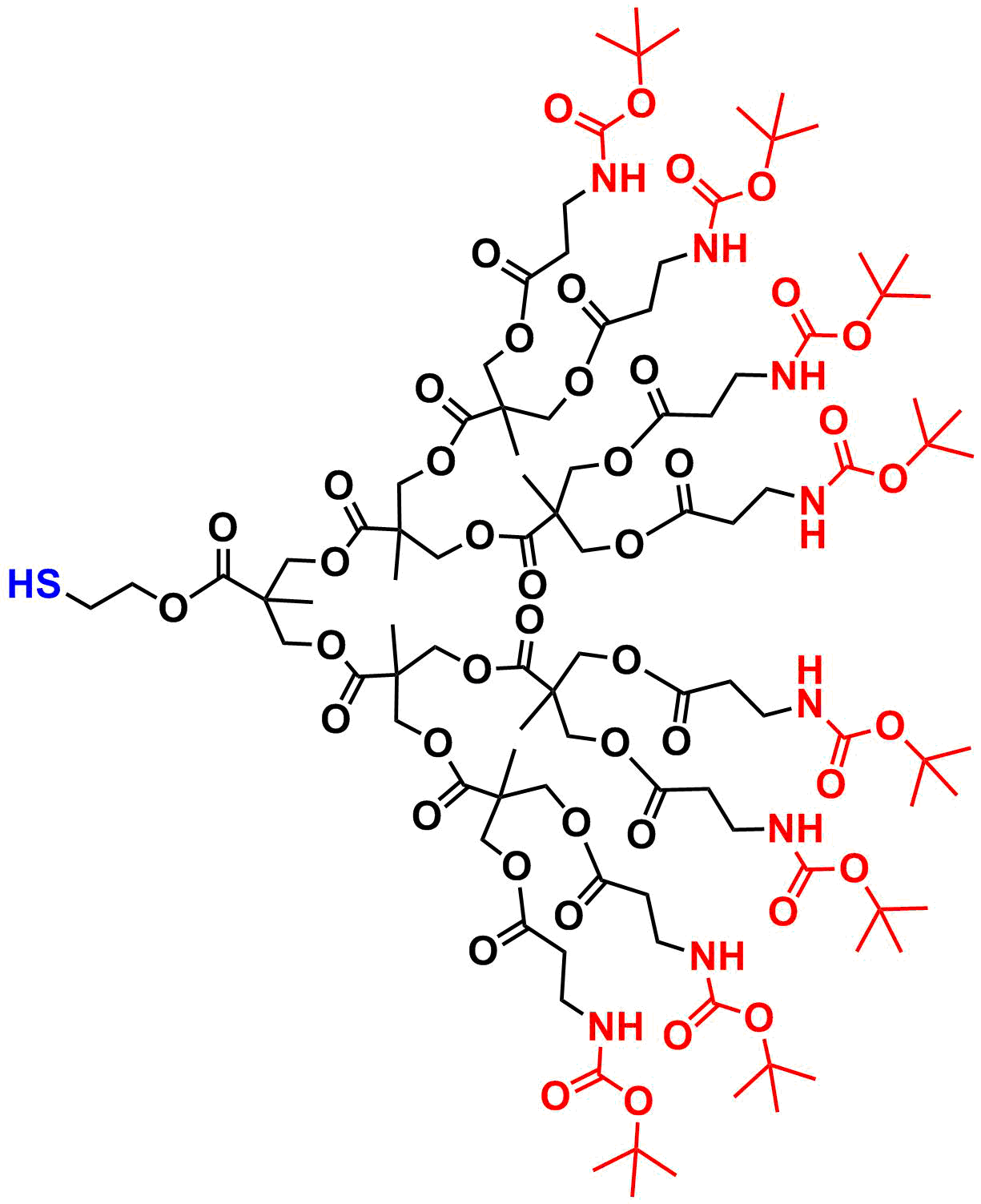 bis-MPA NHBOC Dendron, Thiol Core, Generation 3