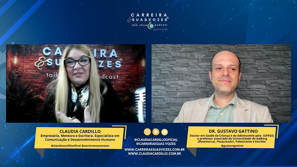 Claudia Cardillo e Dr. Gustavo Gattino no podcast Carreira e Suas Vozes - Foto: Divulgação