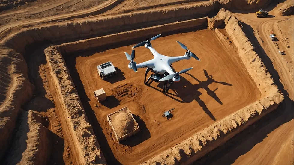 Drone surveying an excavation site