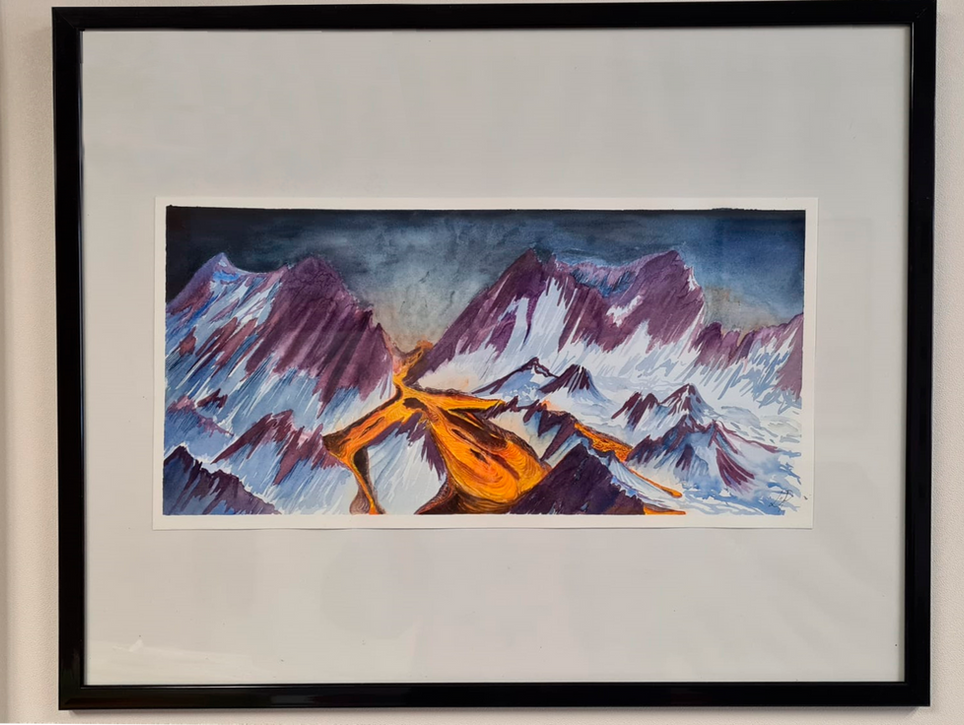 tableau volcan neige montagne