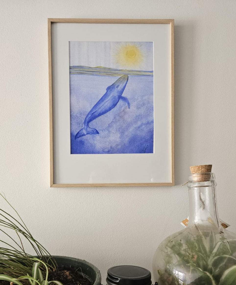 Aquarelle de baleine se dirigeant vers la surface