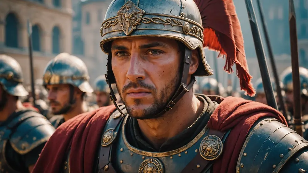 Close-up view of a Roman soldier ready for combat