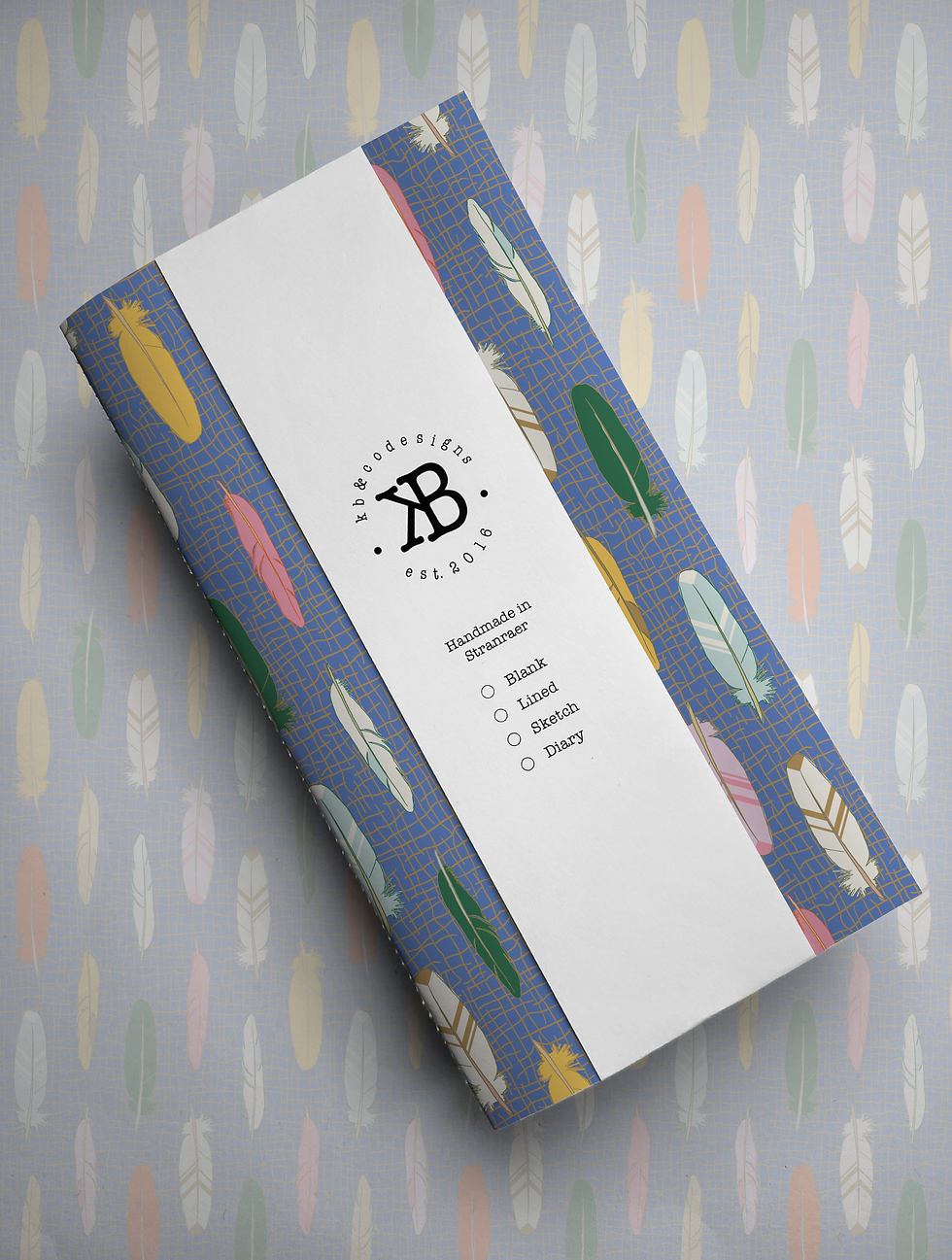 Thumbnail: Block Print style Feathers Standard Size Notebook