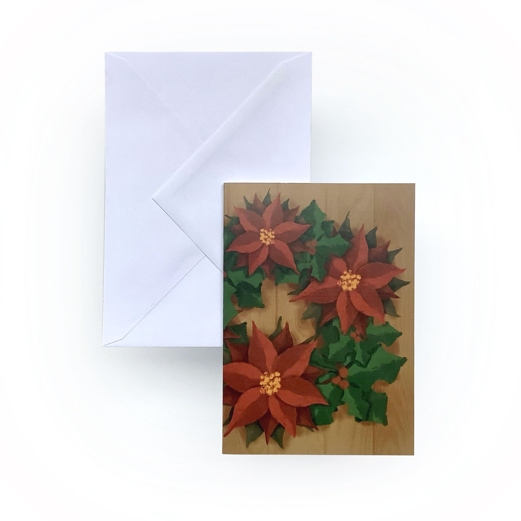 Holly & Poinsettia Greetings Card