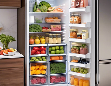 An interior fridge with all food separated into containers and labelled clean and clearly