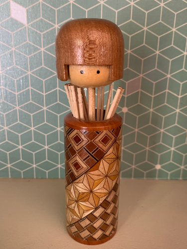 Hakone Yosegi-Zaiku Kokeshi Toothpick Holder | Sosaku Kokeshi Doll