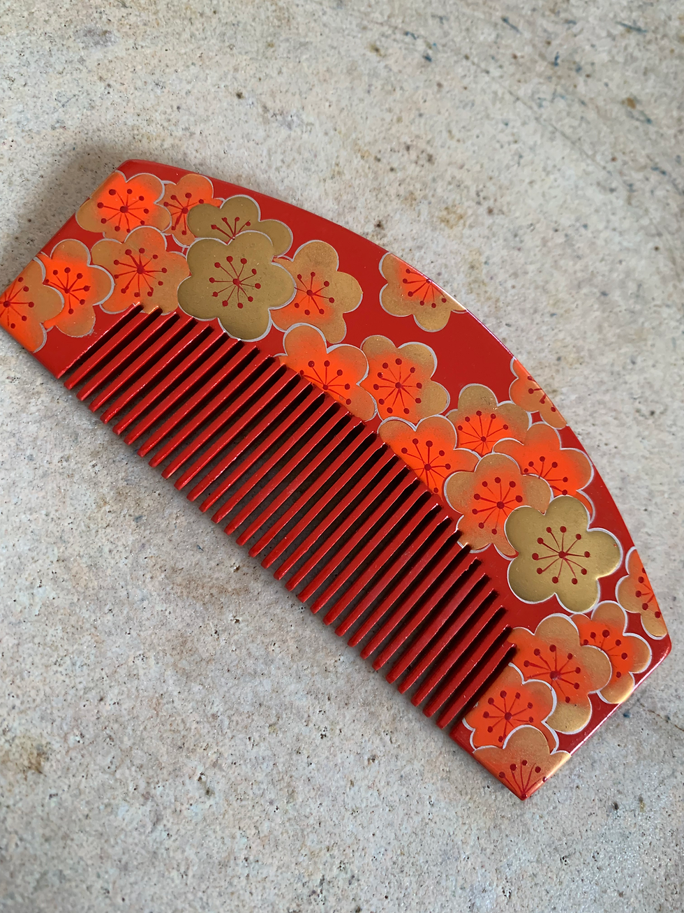 Thumbnail: Red Ume Hairpin & Comb Set | Kanzashi