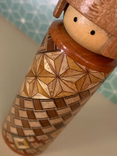 Hakone Yosegi-Zaiku Kokeshi Toothpick Holder | Sosaku Kokeshi Doll