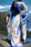 woman wearing an elegant blue furisode Japanese kimono