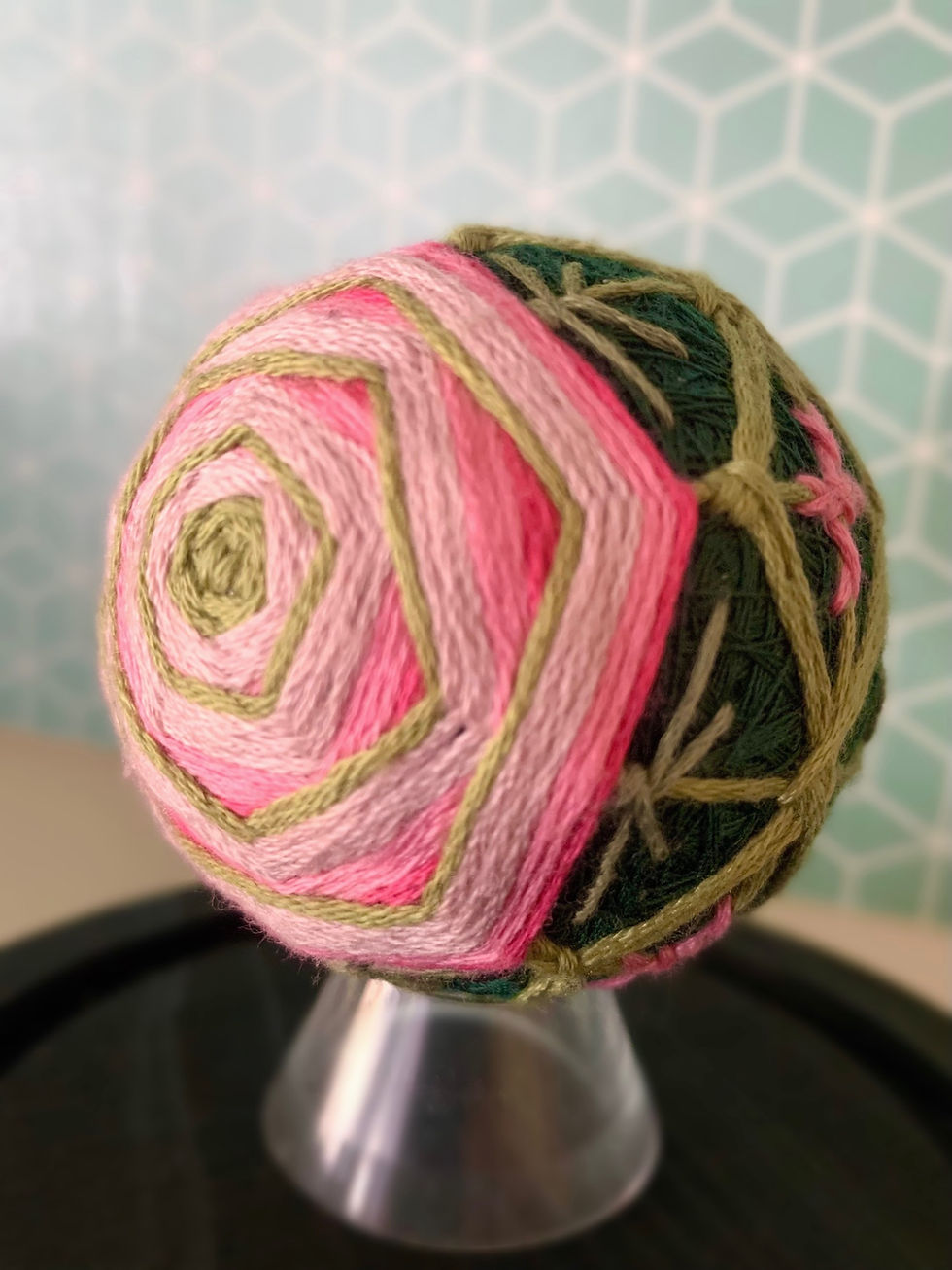 Thumbnail: Pink & Green Bara - Small | Japanese Temari