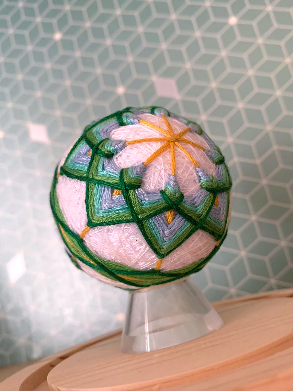 Thumbnail: Blue & Green Kiku - Small | Japanese Temari