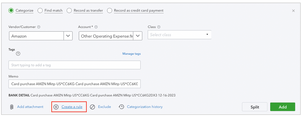 Bank matches and bank rules in Quickbooks Online