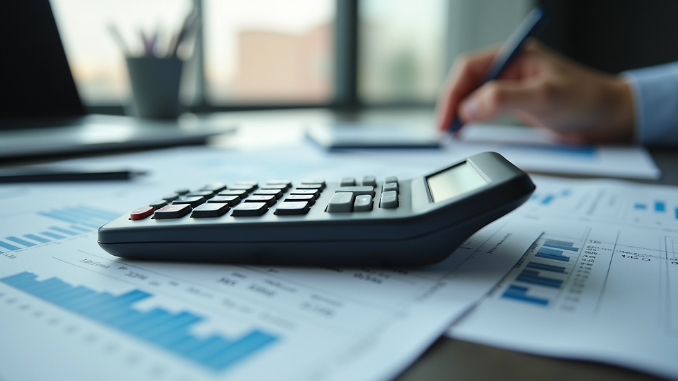 Close-up view of a financial calculator and spreadsheets
