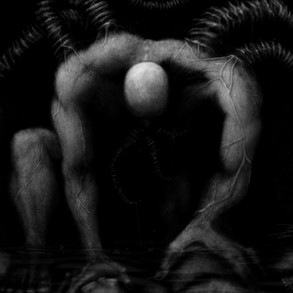 In the depths of a dark sewer, with skulls piling up through the murky waters, a large, bald, deformed, muscular human crouches in pain as he transforms into a tentacled beast. Tentacles tear through his skin, sprouting from his back and out of his mouth. A thin trail of saliva drips to the water below and he braces his hands against the skulls.