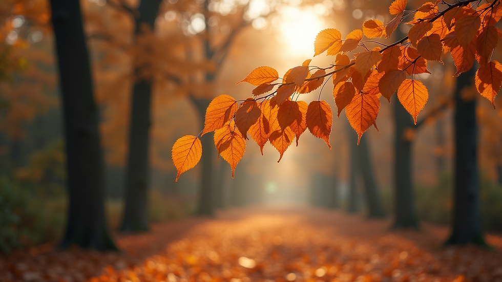 High angle view of a serene nature scene with autumn leaves