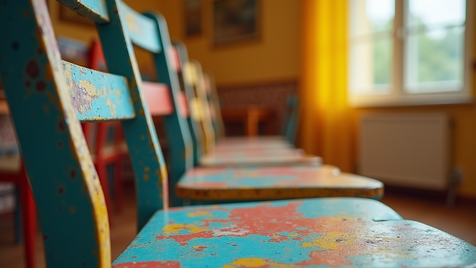 Close-up view of colorful painted chair