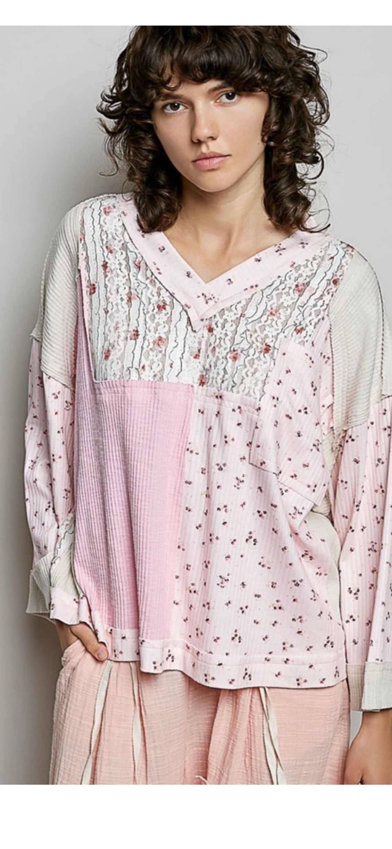 Pink Patchwork Floral Top