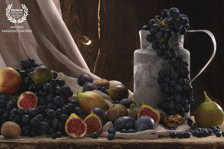 award winning food photography Foodelia still life composition with grapes figs pears and rustic jug, fine art food photography style for restaurant branding and premium visual storytelling

food photography still life with fruits and dramatic lighting, commercial food styling for restaurants menu photography and high end brand identity presentation
