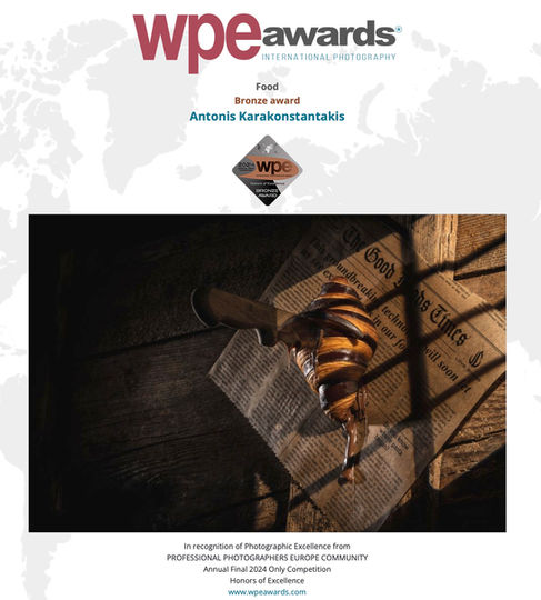 bronze award in food photography category 2024, international photography competition recognition, professional food photographer with international distinction, βραβευμένος φωτογράφος φαγητού με διεθνή διάκριση WPE Awards Europe