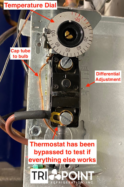 Mechanical thermostat on walk-in freezer