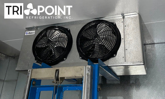 Walk in cooler evaporator assembled in commercial kitchen