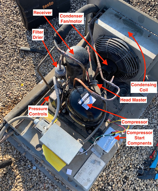 Walk in freezer condenser located on roof in Austin, Texas