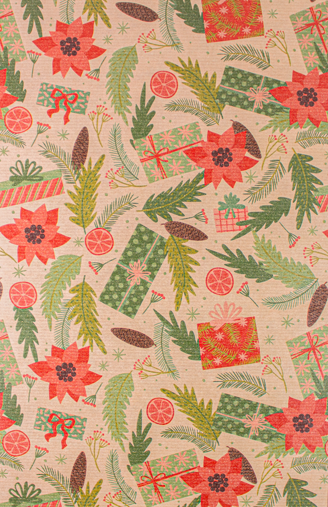 Presents & Poinsettias Gift wrap paper