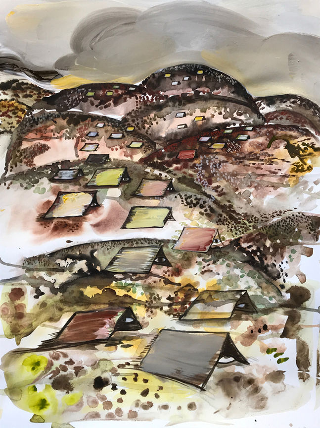 Deborah Wasserman drawings about migration tents and mountains