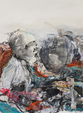 A painting by artist Deborah Wasserman, delving into themes of immigration, climate change, and feminism.