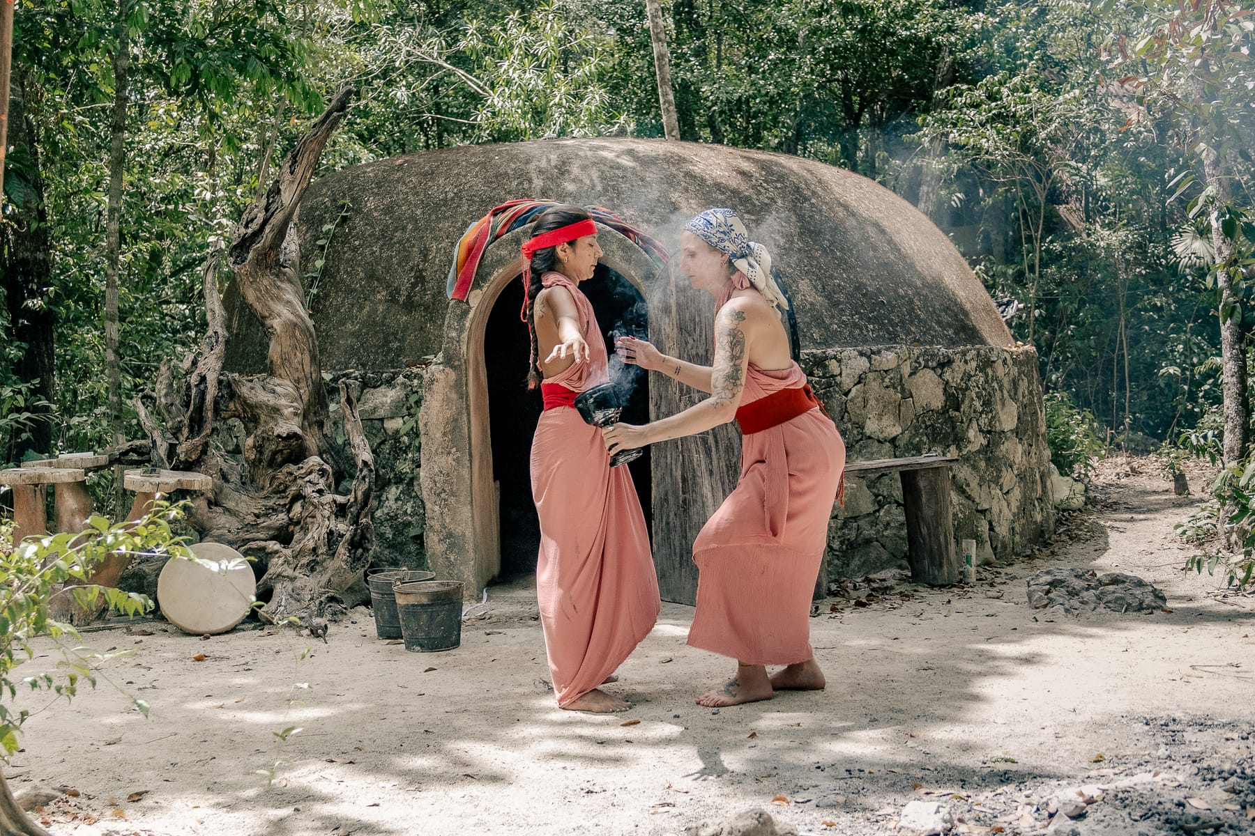 Two women at the temazcal ceremony