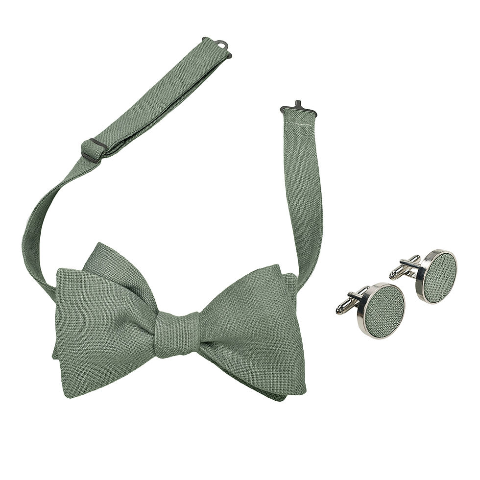 Miniaturbild: Sage green bow tie and cufflinks for groom