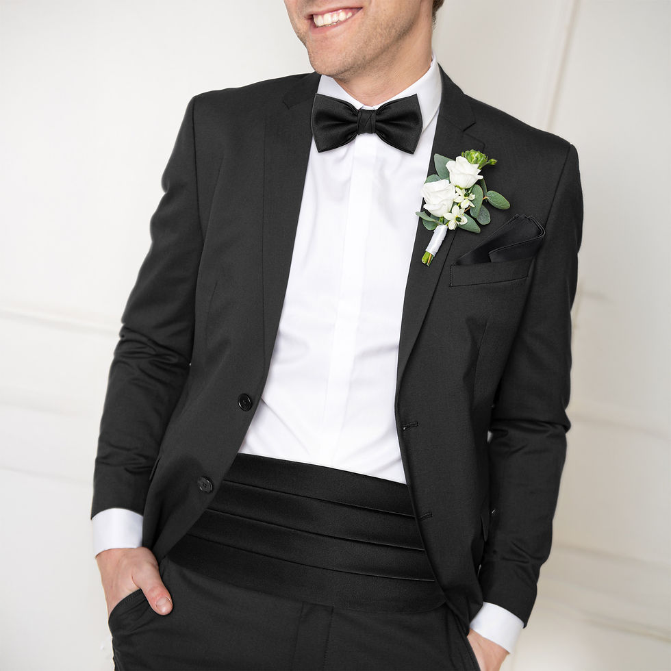 Black satin cummerbund and matching tuxedo set for weddings