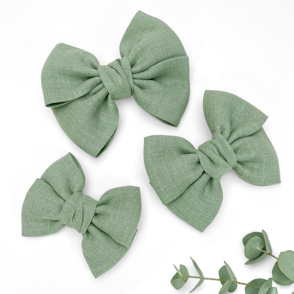 Girls' eucalyptus green hair bows with clips