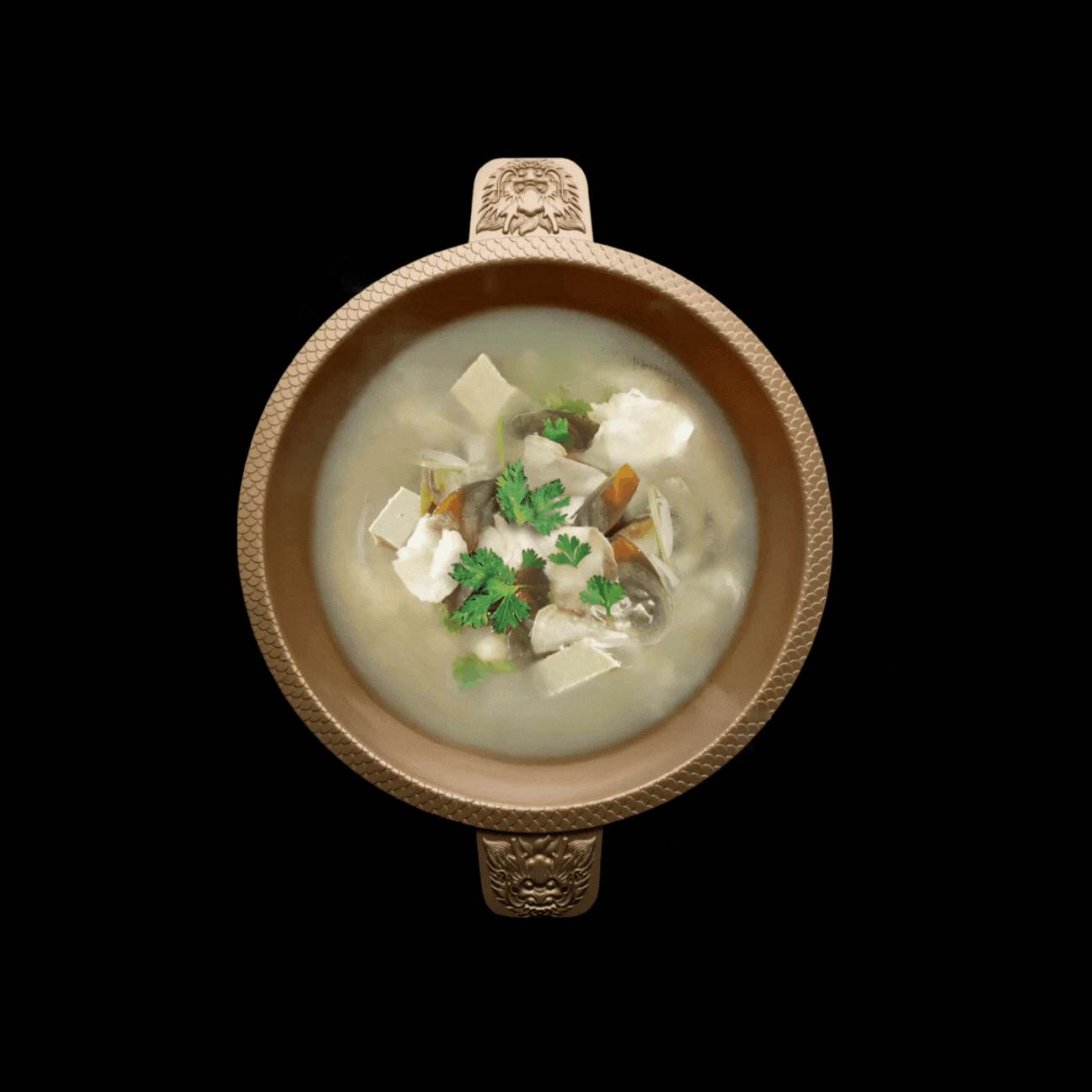 Coriander Preserved Egg Tofu and Fish Fillet Soup