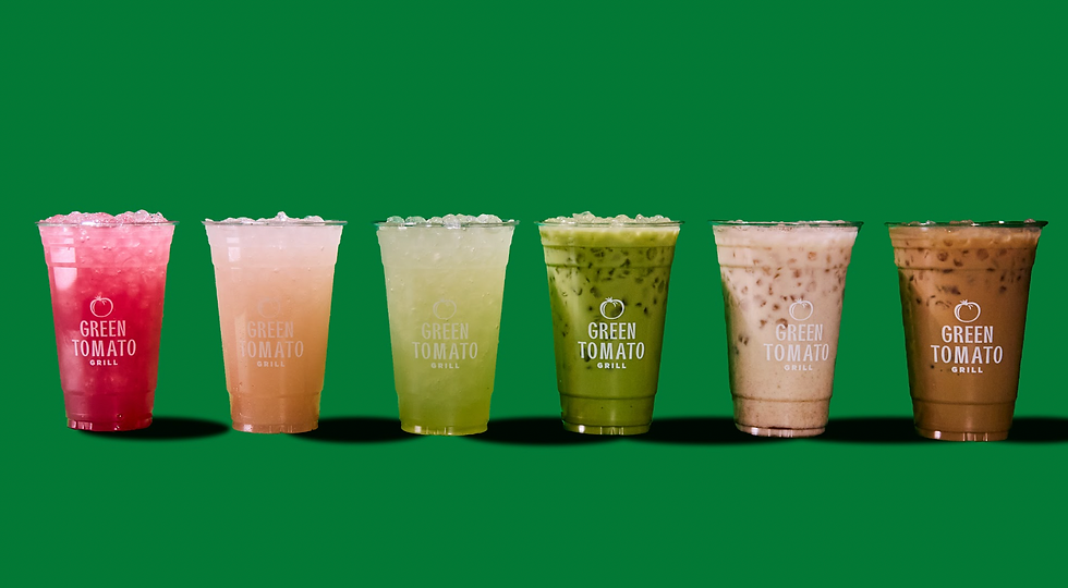Green Tomato Grill Refreshers. Pineapple Berry, Watermelon Mint, Cucumber Ginger Mint. Matcha, Horchata, Cold Brew