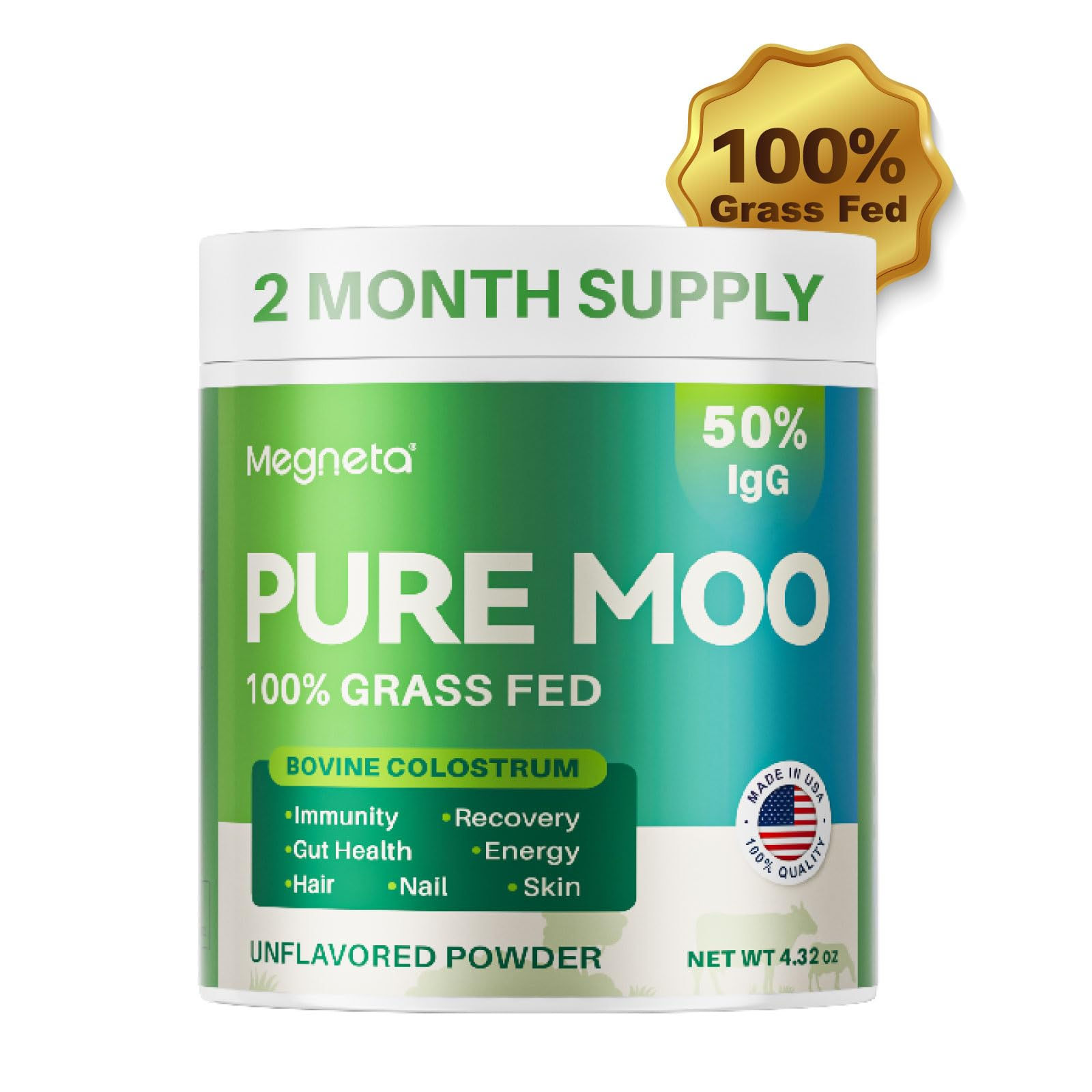 Bovine Colostrum Supplement for Humans - 50% IgG 100% Grass Fed Colostrum Powder