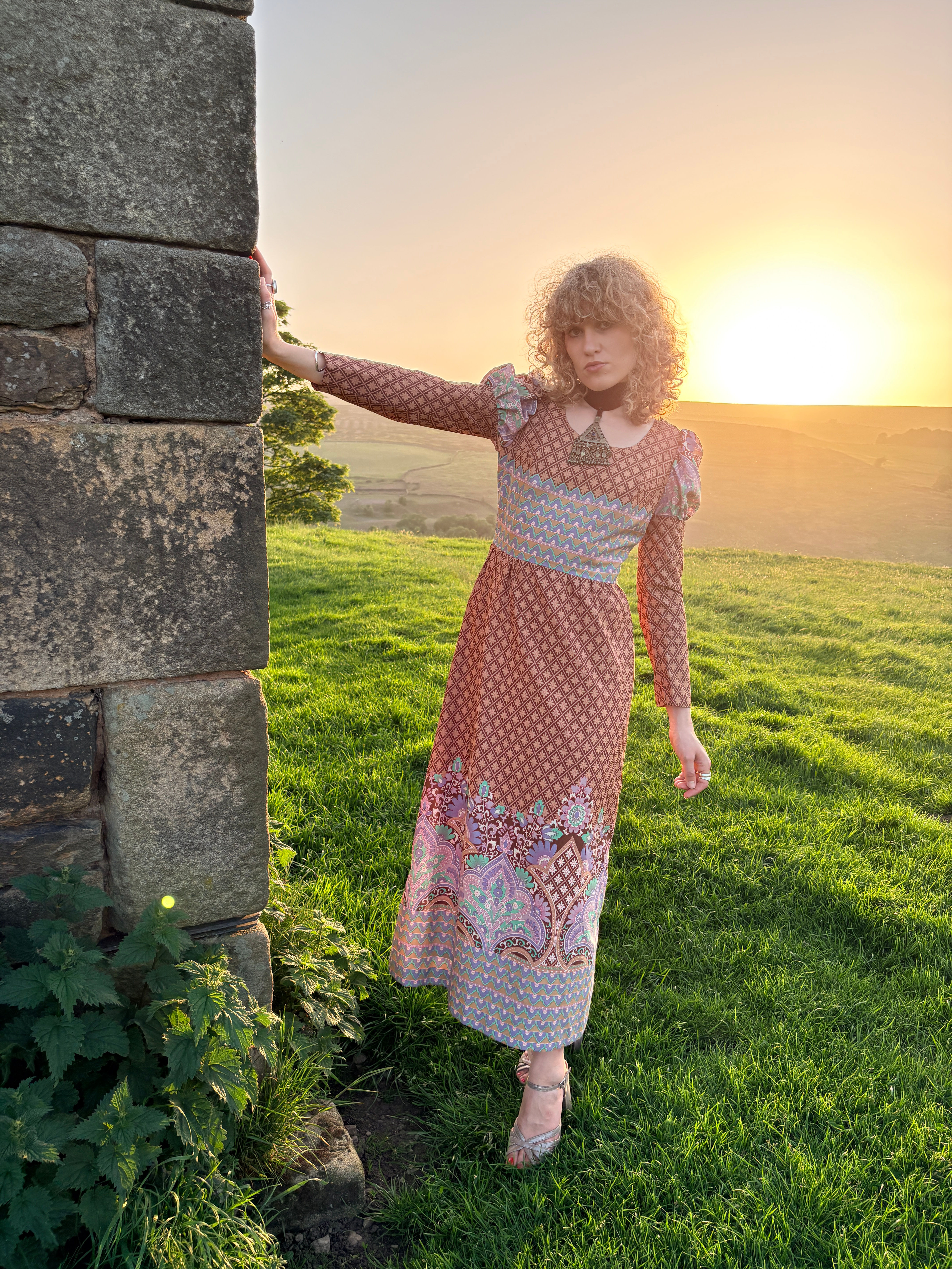 Renaissance Fair 1970s Psychedelic Medieval Maiden Maxi Dress