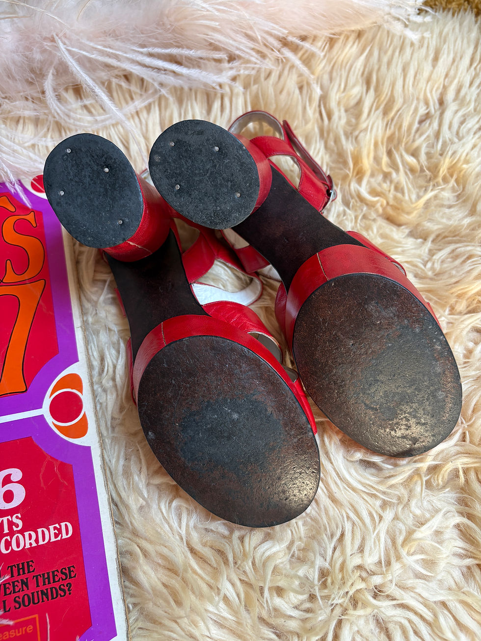 Thumbnail: Cherry Bomb 1970s Red Leather Platform Sandals by Sacha