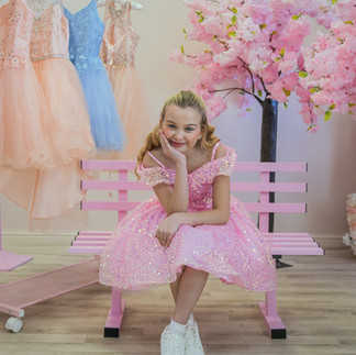 Pink sequin junior prom - P7 prom dress from crystal and pearl boutique. tulle skirt with sequin overlay. 