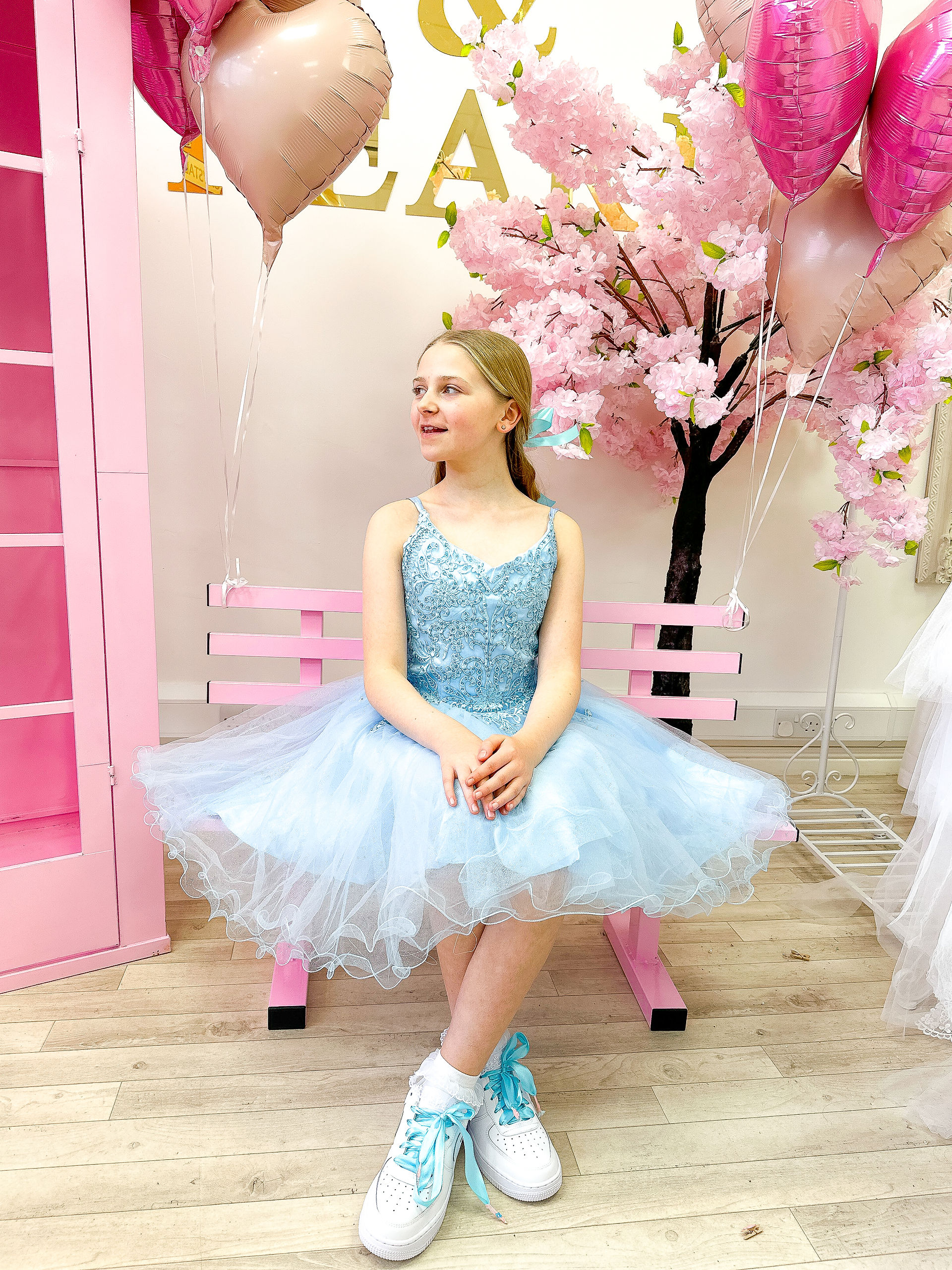 blue beaded tulle skirt p7 prom dress/ junior prom dress at crystal and pearl boutique
