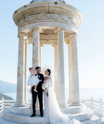 Kirsten Camerons Wedding in Mallorca, her daughter ace wearing Crystal and Pearl Boutiques Piper Dress