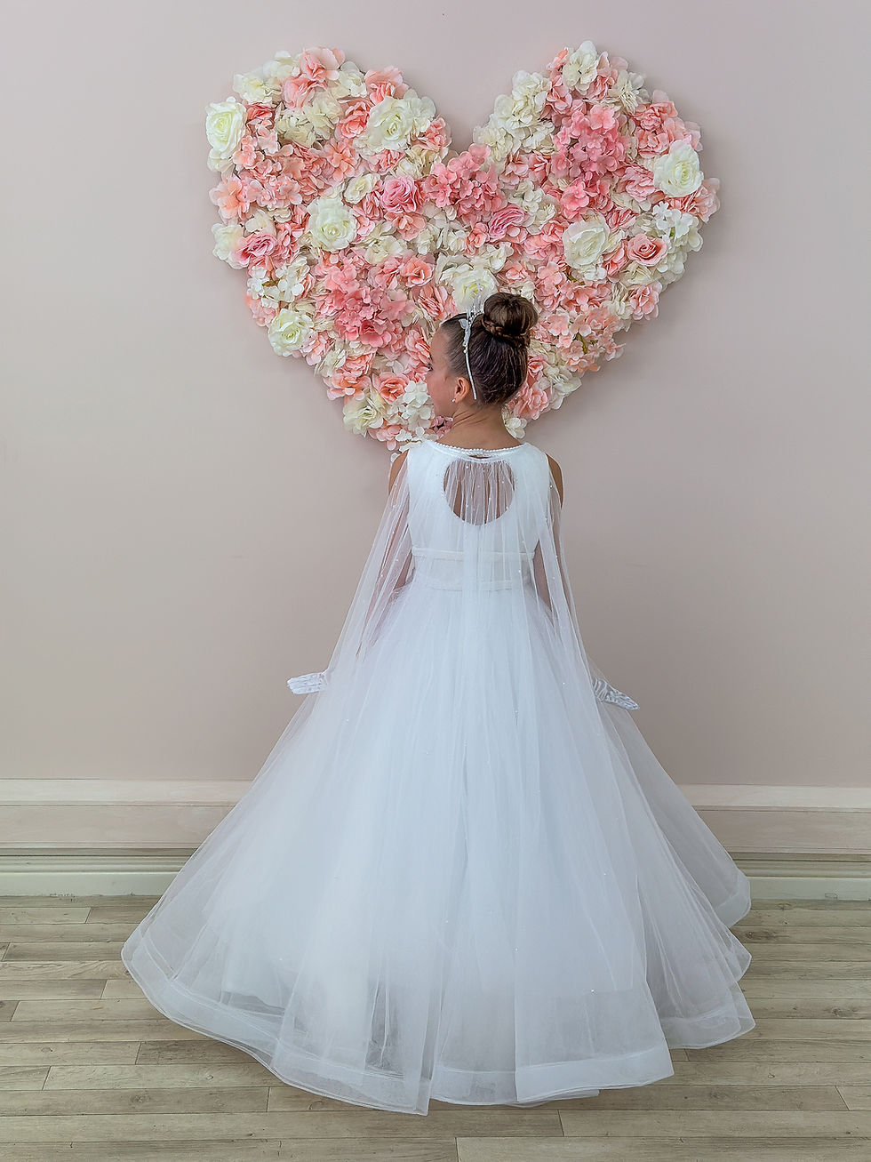 Thumbnail: √white tulle communion dress with cape from crystal and pearl boutique