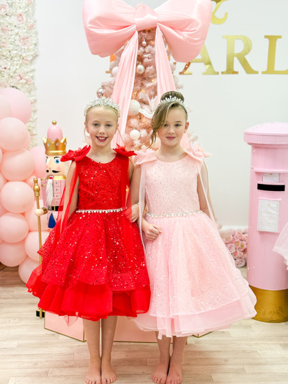 red and pink girls party dress with tulle and sequins