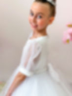 Thumbnail: white tulle short communion dress with sleeves from crystal and pearl boutique
