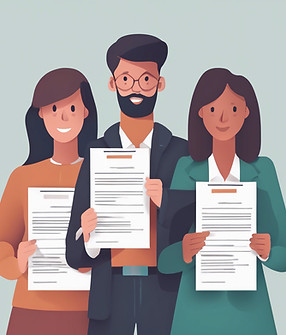 three people standing with each holding